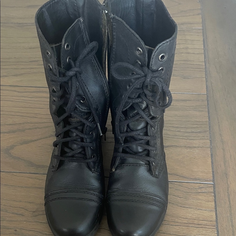 Steve Madden Black Lace-Up Combat Boots with Side Zipper